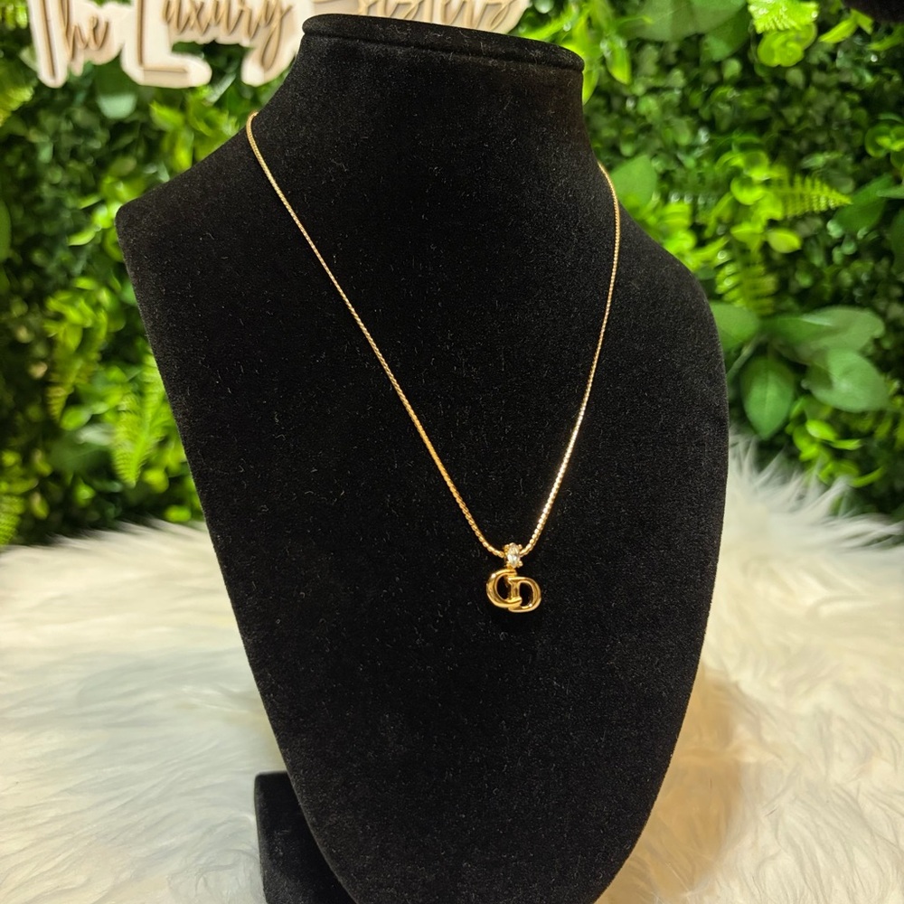Christian Dior CD logo Pendant Necklace w/ Stone